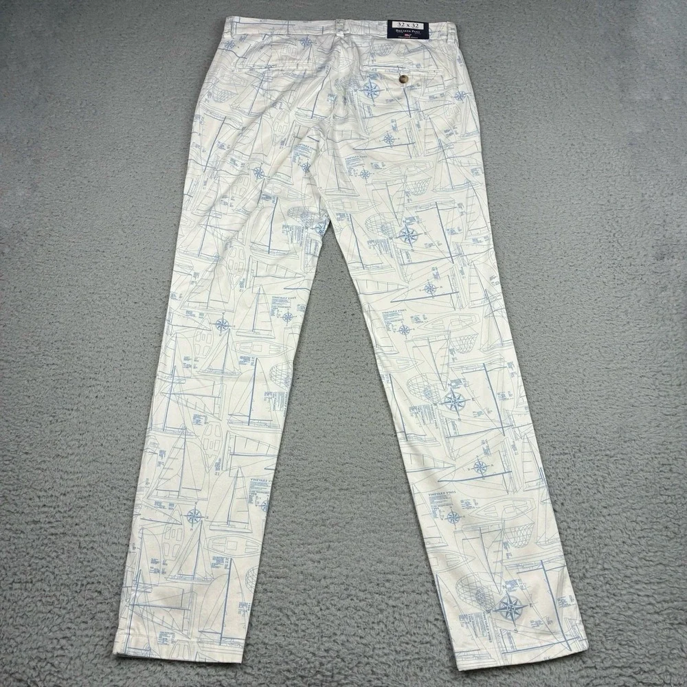 Vineyard Vines Breaker Pants Men's 32x32 White Nautical Print Straight Leg NWT